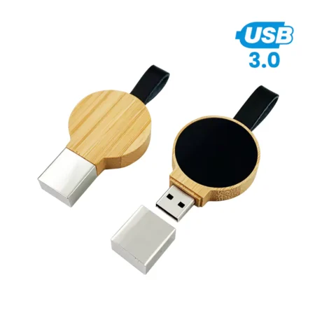 TG-7305 Bamboo Round LED Logo USB with Strap 64GB V. 3.0