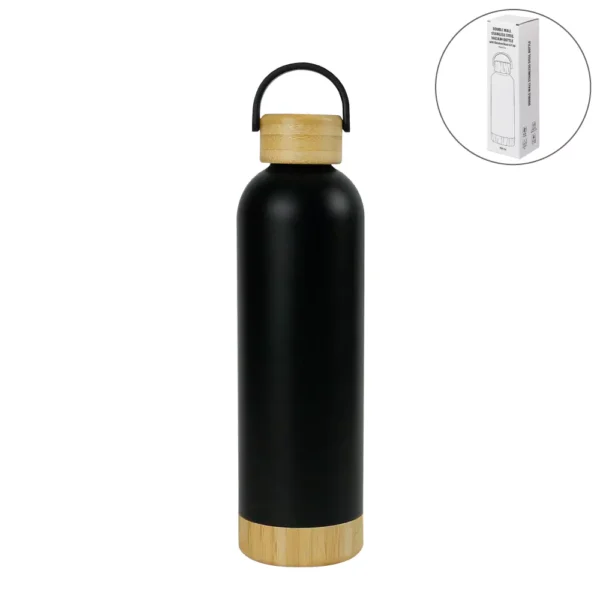 DW-7643 Double Wall SS Bottles with Bamboo Base & Lid 750 ml