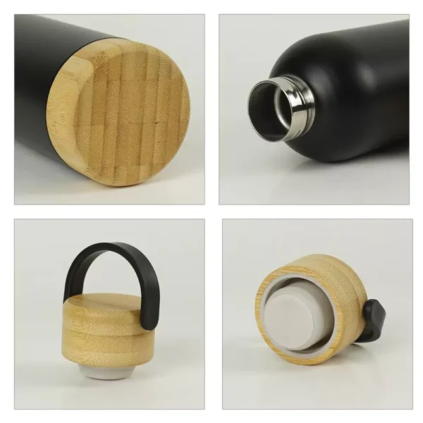 DW-7643 Double Wall SS Bottles with Bamboo Base & Lid 750 ml