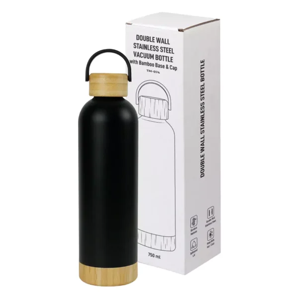 DW-7643 Double Wall SS Bottles with Bamboo Base & Lid 750 ml