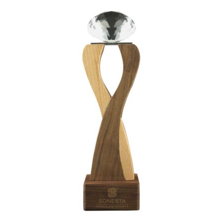 AT-8014 Wooden Trophy with Diamond shape Crystal on Top