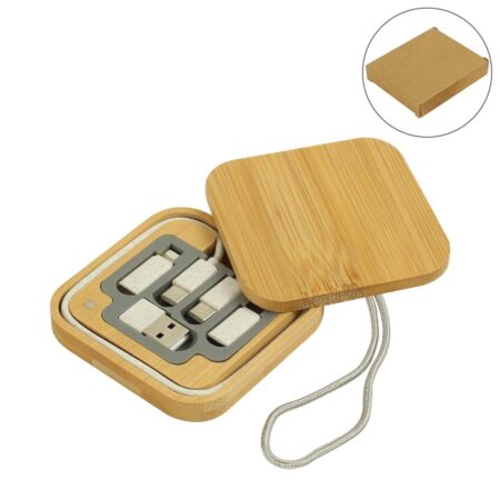 TG-7364 Multi-Charging Cable Set in Square Bamboo Case