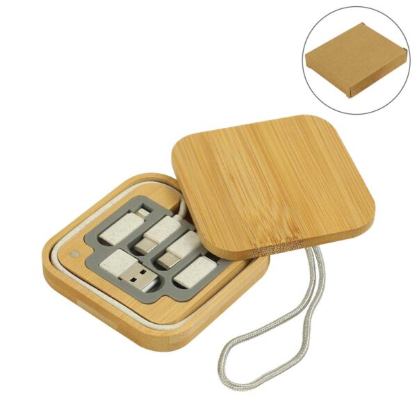 TG-7364 Multi-Charging Cable Set in Square Bamboo Case