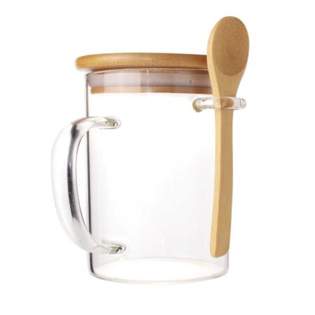 DW-7661 Clear Glass Mug with Bamboo Lid and Spoon