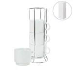 DW-7649 Coffee Cups Set 4Pcs in Silver Metal Rack