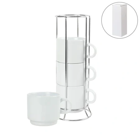 DW-7649 Coffee Cups Set 4Pcs in Silver Metal Rack