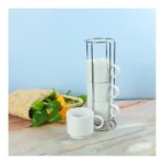 DW-7649 Coffee Cups Set 4Pcs in Silver Metal Rack