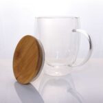 DW-7660 Double Wall Clear Glass Mug with Bamboo Lid