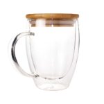 DW-7660 Double Wall Clear Glass Mug with Bamboo Lid
