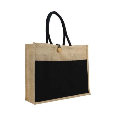 BG-9014 Jute Bag with Black Cotton Pocket and Handle