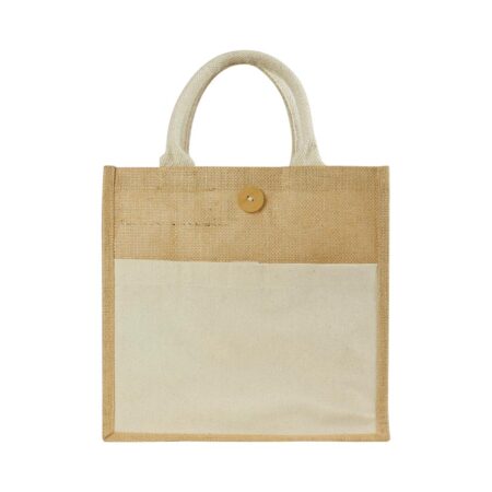 BG-9022 Eco-Friendly Jute Bags with Front Cotton Pocket & Button Closure