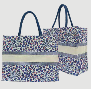 BG-9056 Printed Cotton Bag with inner Lamination and magnetic closure (Leopard Print)