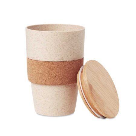 DW-7648 Wheat Straw Cups with Bamboo Lid and Cork Grip