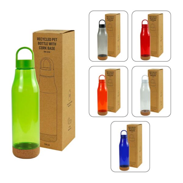 DW-7630 rPET Bottles with Cork Base, Twist-off Lid, Handle, 720ml