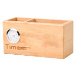 TG-73128 WOODEN PEN STAND CARD HOLDER WITH CLOCK