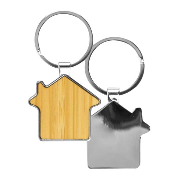GN-1031 Bamboo and Metal Keychain House Shaped