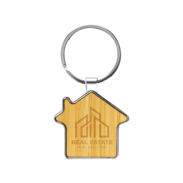 GN-1031 Bamboo and Metal Keychain House Shaped