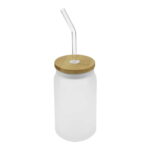 DW-7627  Glass Bottle with Straw and Bamboo Lid 455 ml Capacity