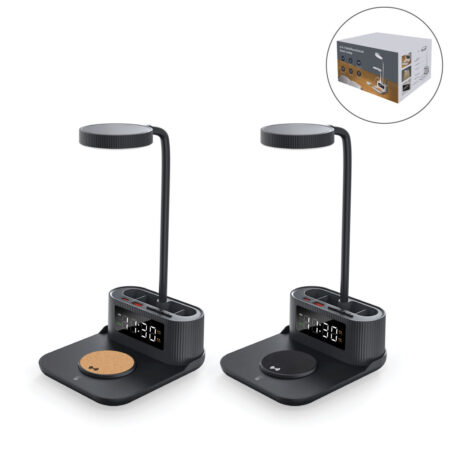 ST-9368 Desk Lamp with 15W Wireless Charger, Clock and Pen Holder