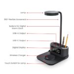 ST-9368 Desk Lamp with 15W Wireless Charger, Clock and Pen Holder