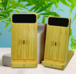 TG-73118 BAMBOO PHONE HOLDER WIRELESS CHARGER LIGHT UP LOGO