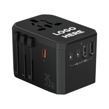 TG-7391 UNIVERSAL TRAVEL ADAPTER LIGHT UP LOGO