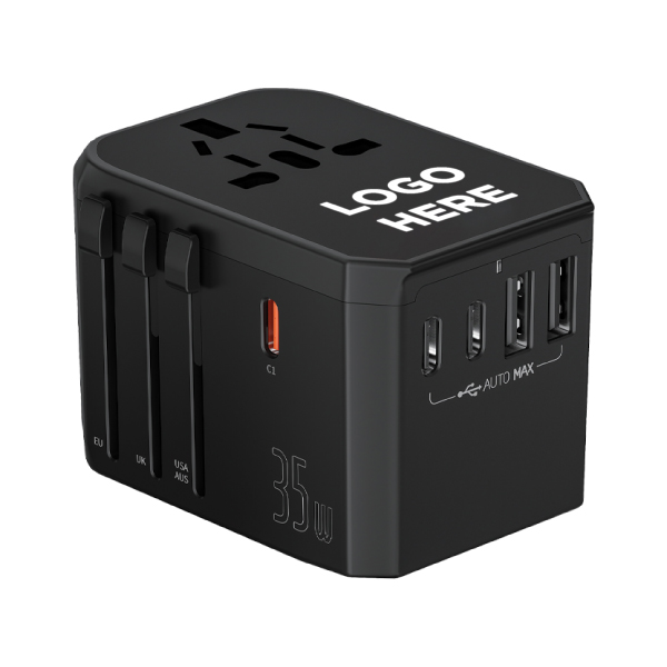 TG-7391 UNIVERSAL TRAVEL ADAPTER LIGHT UP LOGO