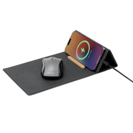 BLACE – @memorii Recycled PU Mouse Pad with Wireless Charger & Mobile Stand – Black (2)