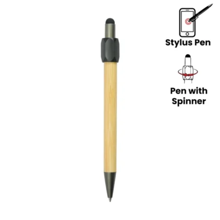 ST-9387 Bamboo Pens with  Metal Stylus and Top Spinner