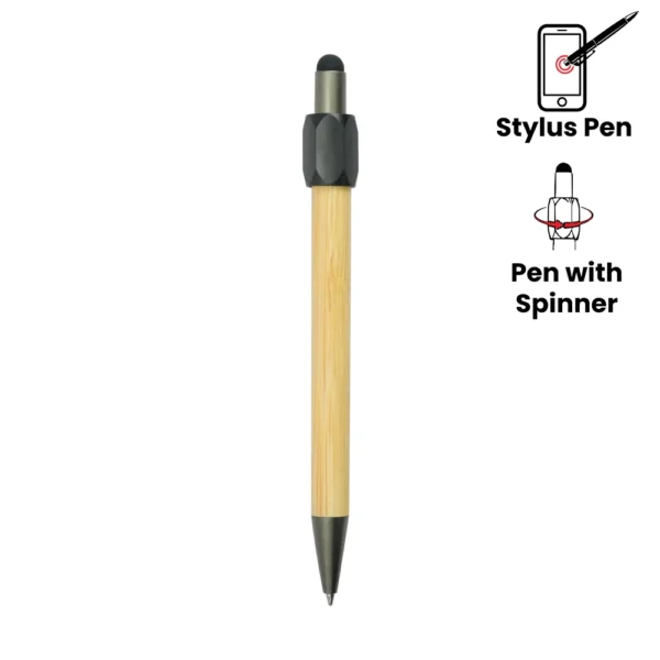 ST-9387 Bamboo Pens with  Metal Stylus and Top Spinner