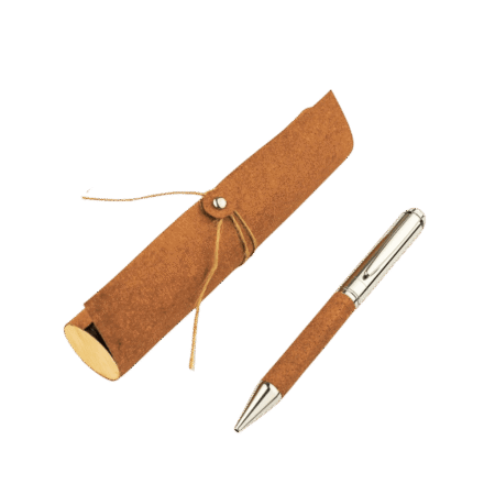 [WIEN 5111] KORU – eco-neutral Metal Pen with Recycled Leather Barrel – Brown