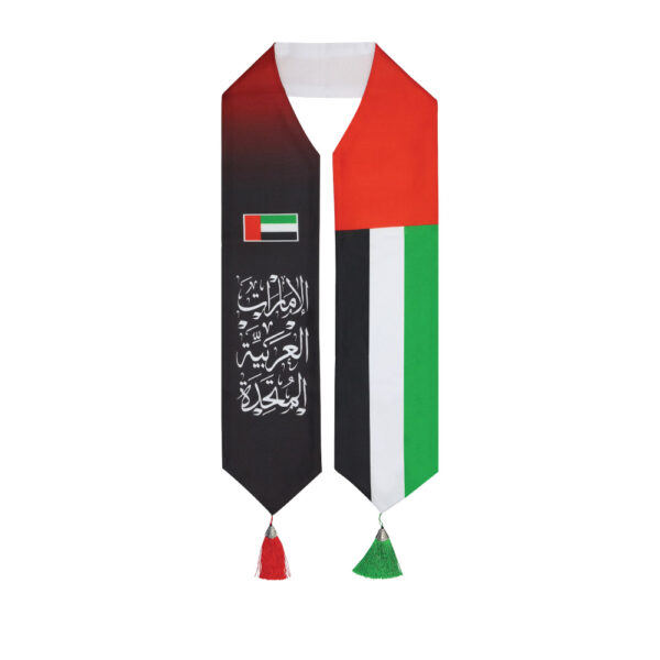SG-7036 -  UAE Flag Scarf with Arabic Writing, Red & Green Tassel