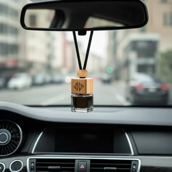 SG-7067 Hanging Car Diffuser Bottle with Bamboo Lid – Black Ice Fragrance