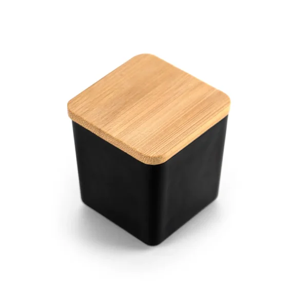 SG-7050 Scented Candle in Square Glass Bottle, Bamboo Lid, Oakmoss & Amber Scent