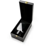 AT-8130 Crystal Trophy Round Black Base in Premium Fiber Box, Gold Lock Closure