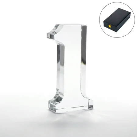 AT-8132 Crystal Glass Trophy in Number One Shape with Gold Lock Closure Box