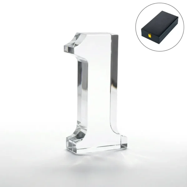 AT-8132 Crystal Glass Trophy in Number One Shape with Gold Lock Closure Box