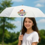 7059 Bi-Fold Umbrella in White Color with Velcro Closure and Pouch