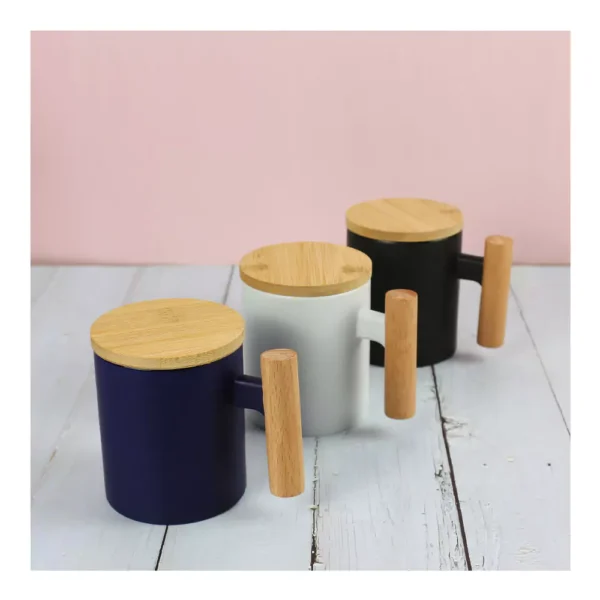DW - 76152  Ceramic Coffee Mugs with Bamboo Handle and Lid 380ml