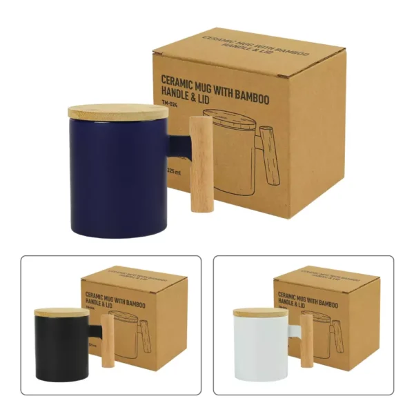 DW - 76152  Ceramic Coffee Mugs with Bamboo Handle and Lid 380ml