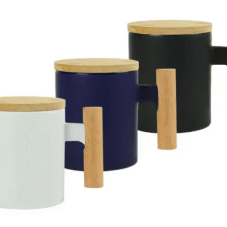 DW - 76152  Ceramic Coffee Mugs with Bamboo Handle and Lid 380ml